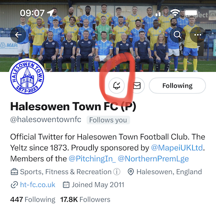 Screenshot of Twitter notifications button